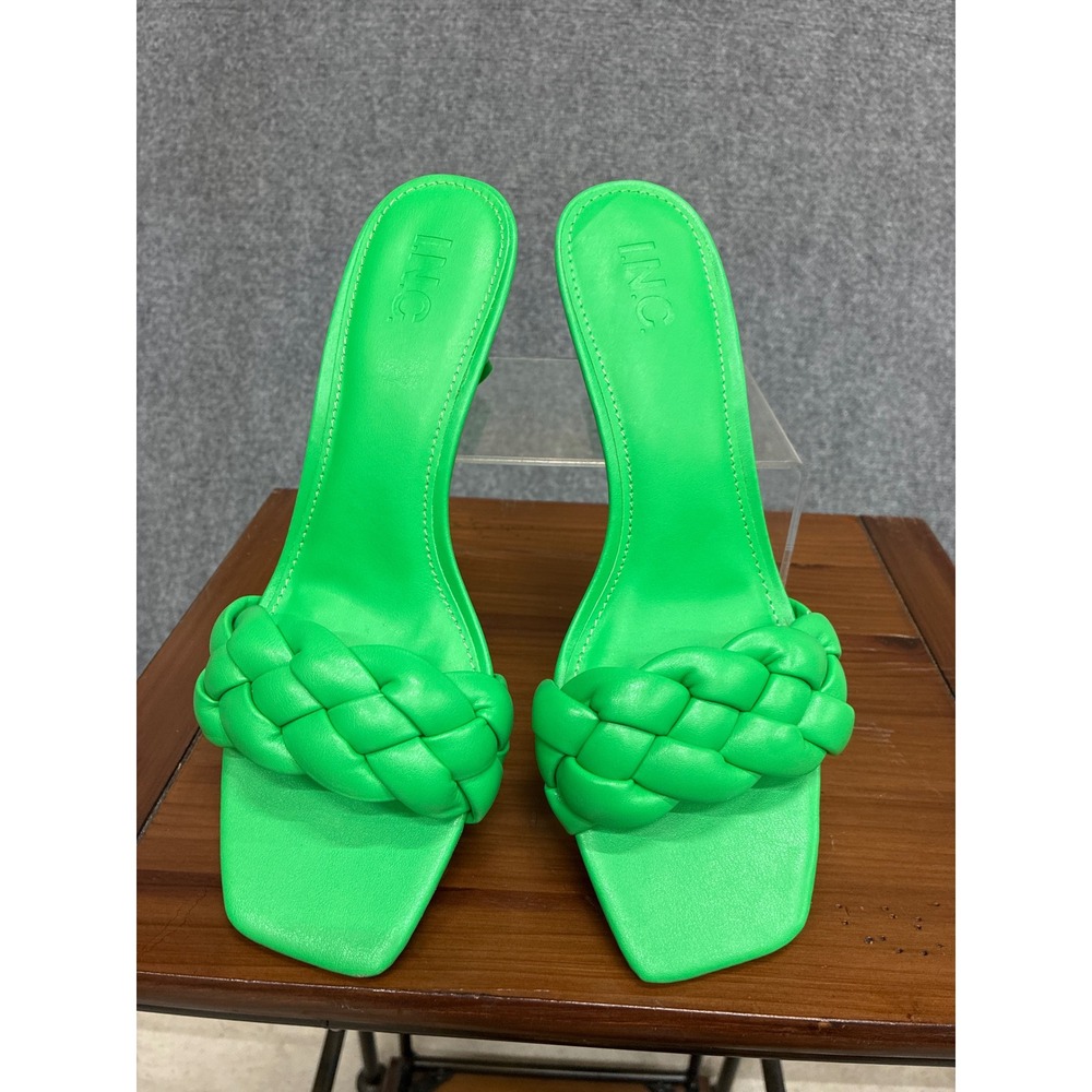 INC International Concepts Parker Neon Green Braided Square Toe Kitten Heel 8M